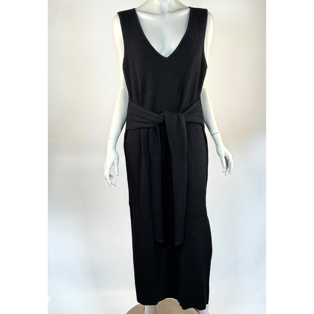 Good American Rib Knit Tie Waist Dress Women 7 3XL EUC Stretch Cotton Sleeveless